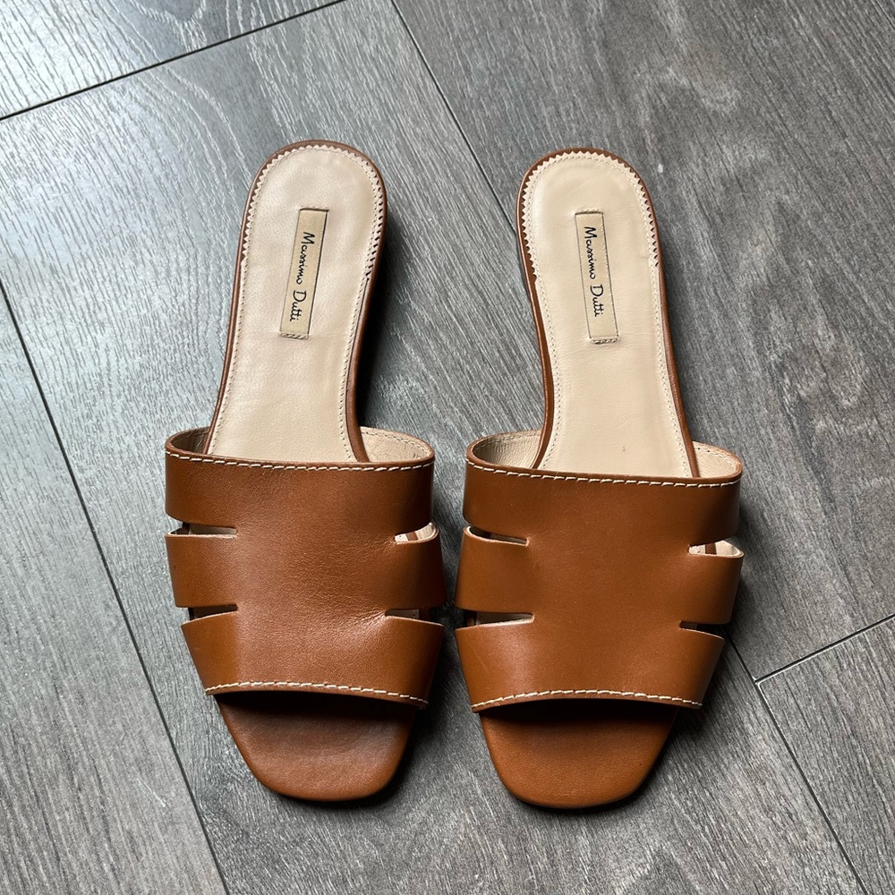 Leather Massimo Dutti Brown Slides